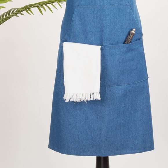 Adjustable Blue Denim Apron w Pockets & Back Tie Durable Functional Kitchen Apro - Picture 2 of 6